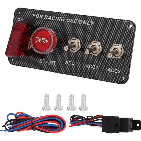 Panneau de commande à bouton-poussoir d'allumage pour moteur de voiture 12 V 40 A, style fibre de carbone, universel, prêt à l'emploi