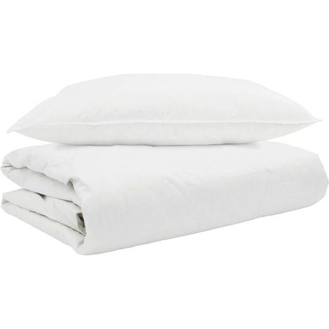 Ensemble de couette d'été simple en duvet (taie d'oreiller incluse), ensemble 2 pièces, blanc, duvet de canard. (1/5)