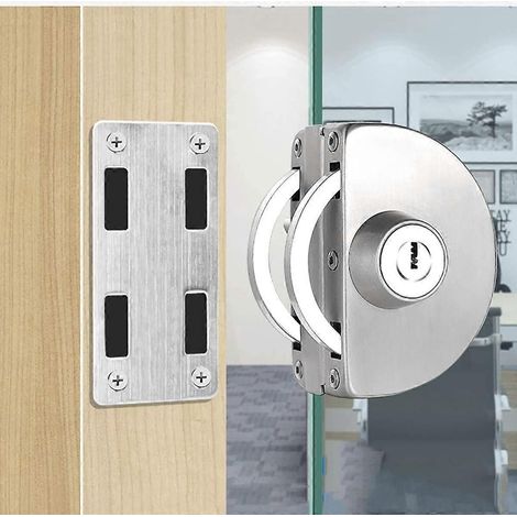 Serrure de porte en verre sans perçage en acier inoxydable. Serrure pour porte en verre simple avec 3 clés en cuivre. Convient aux portes en verre d'une épaisseur de 10 à 12 mm. (1/5)
