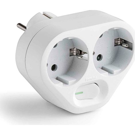 Adaptateur 2 Prises Schuko 2p+t Avec Interrupteur Ip20 Blanc, Blister