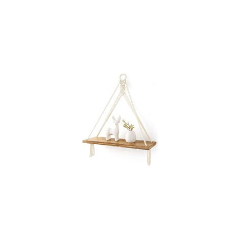 Étagère murale suspendue en macramé avec tablette en bois – Style bohème – Modèle B (1/5)