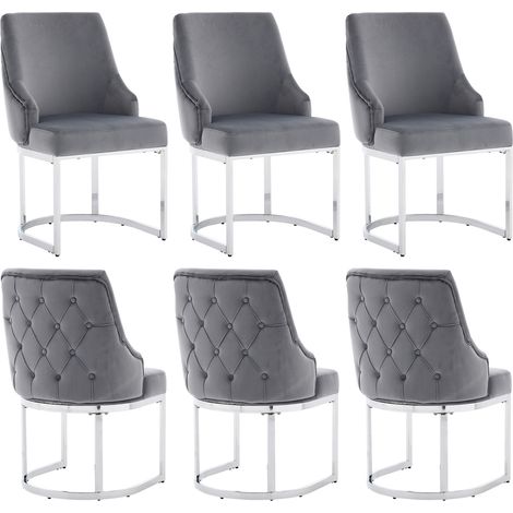 Set di 6 sedie da pranzo in velluto grigio con gambe in metallo argentato 59x55x89 cm MODENUIT (1/5)