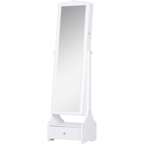 Armoire à bijoux sur pied HOMCOM avec miroir, éclairage LED, serrure, tiroirs, miroir et table intérieure pliable pour cosmétiques, 45 x 36 x 150 cm
