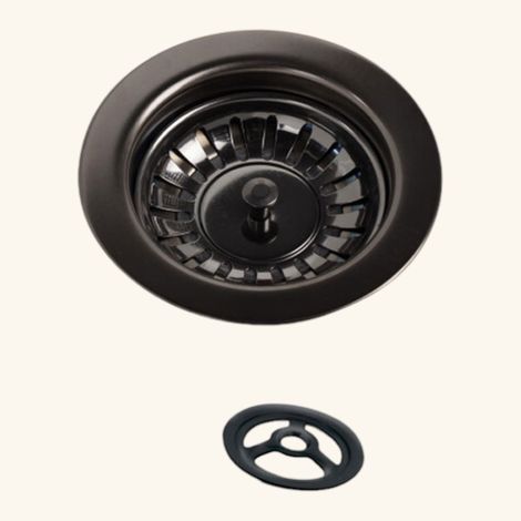 Bonde évier inox noir métallisé brillant Ø 90 mm – Trop plein rond Ø 33 mm – Pour évier granit – Livré sans tuyau évacuation – Luisina (1/3)
