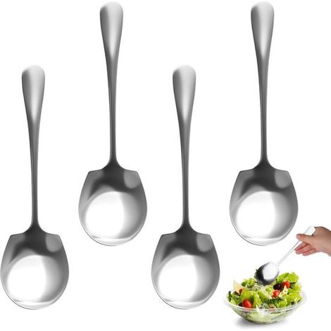 Set di 4 cucchiai grandi in acciaio inox - cucchiai da cucina con manico lungo 21 cm, adatti per insalate, buffet e contorni. (1/4)