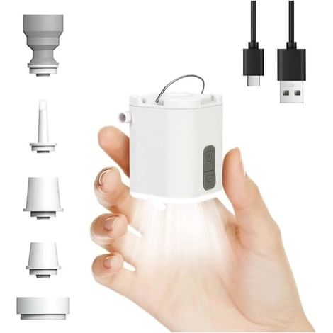Mini pompe à air portable 3 en 1 rechargeable pour matelas gonflables de piscine (dernier modèle 2025), avec lanterne LED et 5 embouts. Ultra-mini. (1/5)