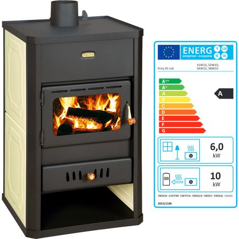 Thermopoêle à bois Prity S1 W10 – 13,3 kW, Noir Graphite, Chaudière Intégrée de 14 L, Classe A (1/4)