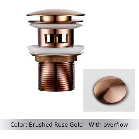 (Brushed Rose Gold-1) Bathroom Bath Pop Up Drain Stopper Rose Gold Polished Anti-Corrosion Durable With OverFlow Hole Basin Sewer Plug (1/4)