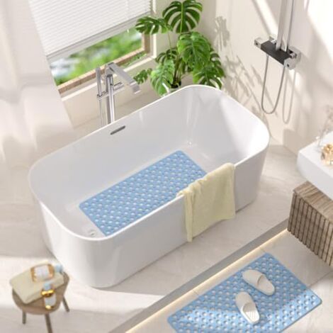 Tapis de Baignoire Antidérapant, 70 x 38 cm Tapis de Douche sans BPA, Résistant aux Moisissures & Lavable en Machine Tapis de Bain Antidérapant, Drainage Efficace et Facile à Nettoyer, Bleu (1/4)
