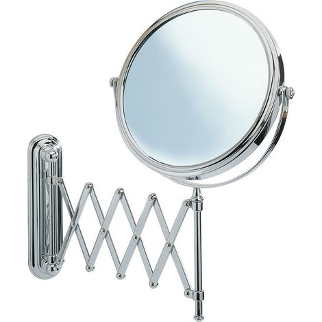 Wenko – Miroir grossissant mural – Bras télescopique 48 cm – Grossissant x5 – Acier chrome poli – Dimensions 23 x 38 x 50 cm – Installation facile (1/5)