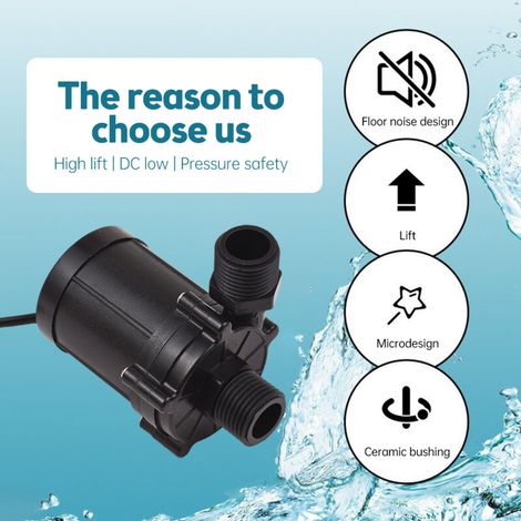 24V DC Submersible Water Pump, 90 Degree Low Beam, Mini Immersion, 12M Lift, Brushless Motor, 700L/H Boost for Desktop Dishwasher/Fountain/Aquarium Heater (1/5)