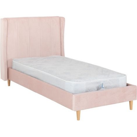 Amelia 3 Feet Bed Frame - L211 x W114 x H115 cm - Pink Velvet Fabric (1/5)