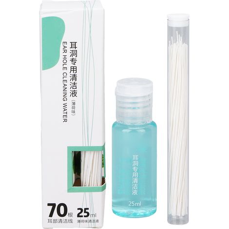 Kit de Soins pour Piercings d'Oreille 70 Pièces avec Solution Nettoyante Mentholée 25ml et Fils de Nettoyage (1/5)