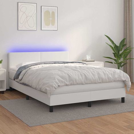 vidaXL Sommier à lattes de lit avec matelas et LED Blanc 140x190 cm (1/5)