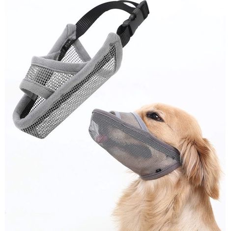 Bozal de nailon para perros,apto para razas pequeñas,medianas y grandes,caniches y labradores. Bozal transpirable y apto para beber,gris) (1/5)