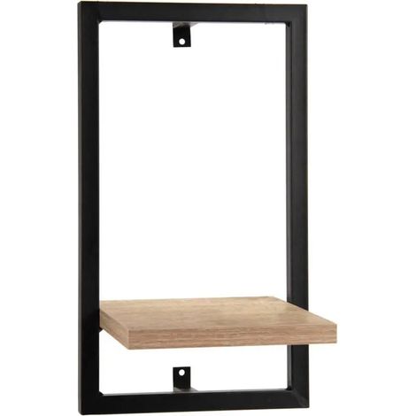 Wandregal aus schwarzem Metall mit Eichenholzplatte 20x20x35 cm, modernes industrielles Design