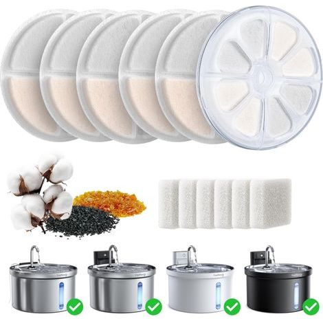 FEELNEEDY 6pcs Replacement Filters+1pcs ABS Filter Housing+6pcs Sponge Water Pump for Cat Fountain Healthy and Hygienic Filters for Pet Water Fountain (FN-W08/W08L)