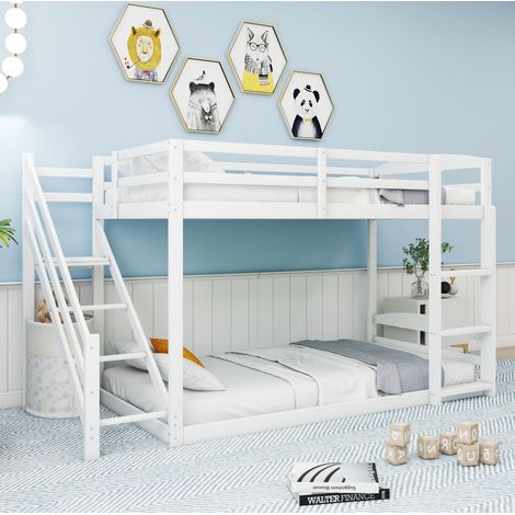 Niedriges Kinder-Etagenbett 90 x 200 cm mit 2 Sicherheitsleitern, Weiß, Holz MODENUIT (1/2)