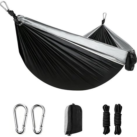 Hamac de Camping Ultra-Léger, Nylon Parachute Respirant (270 x 140 cm), 300 kg Capacité de Charge, Sangles Respectueuses des Arbres + Mousquetons & Sac de Transport, pour Camping Jardin Balcon (1/5)