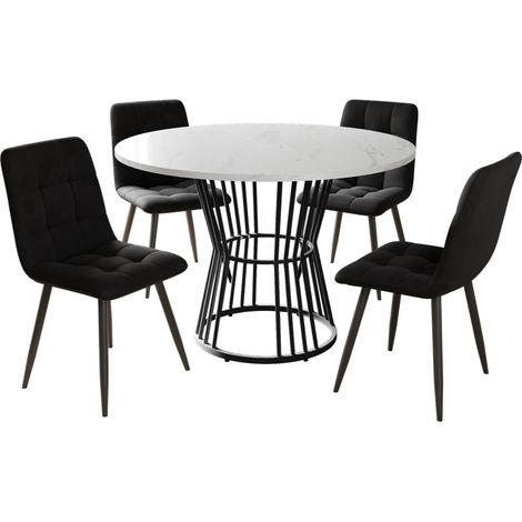 Conjunto de comedor de 5 piezas con mesa redonda de 100 cm y 4 sillas de terciopelo (1/5)