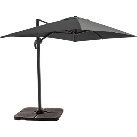 Parasol déporté 2x3 m et 4 dalles à remplir aluminium gris (1/5)