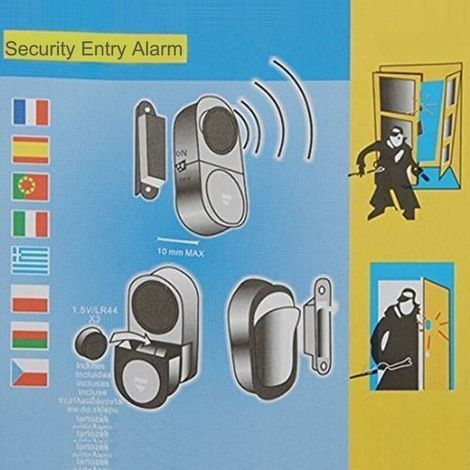 SNQ – Alarme antivol sans fil pour porte et fenêtre – Sirène 90 dB – Lot de 6 – Alimentation par 4 piles LR44 incluses – Résistante à la poussière (1/4)