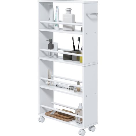 Carro con ruedas Carro de servicio delgado con asas de 4 niveles Carro de almacenamiento para cocina, sala de estar, blanco, 45 x 15 x 91 cm (1/5)