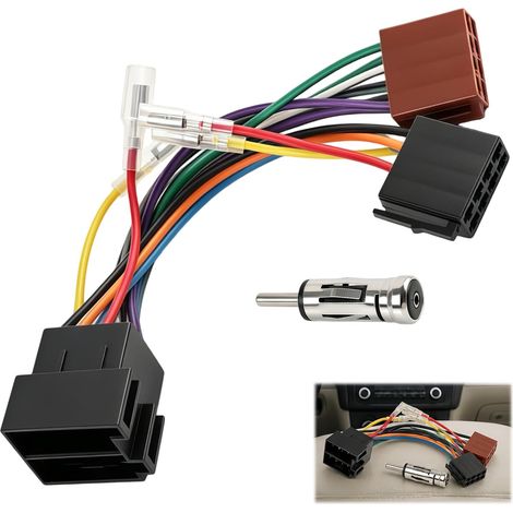 Câble Adaptateur Autoradio ISO 16 Broches, Faisceau de Câblage avec Prise ISO Femelle et Mâle, Kit Adaptateur d’Antenne DIN, Compatible – Connexion Multi-Haut-parleurs, Polarité Réglable (1/5)