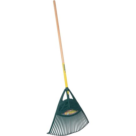 1 Balai à Gazon XL 27 Dents, Tête Polymère, Manche Bois PEFC, Pour Pelouse Et Allée
