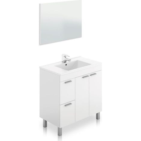 Mueble de baño de 2 cajones, 2 puertas y espejo 45x80 cm Liz Blanco Brillo (ancho) x 29,5cm (alto) (1/5)