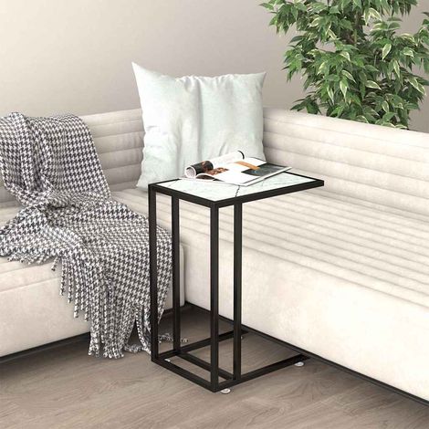 vidaXL Table d'appoint ordinateur Marbre blanc 50x35x65cm Verre trempé (1/5)
