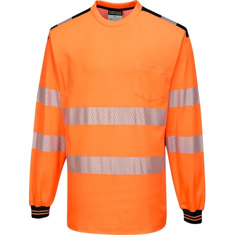 Camiseta de alta visibilidad de manga larga PW3 cuello redondo y bolsillo de pecho PORTWEST T185 XXXL Naranja/Negro