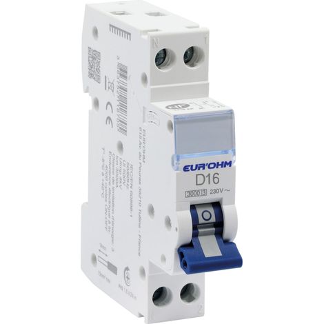 20217 Eur'ohm Disjoncteur 1p+n 16a Courbe D Connexion Vis/vis 4,5ka Nf