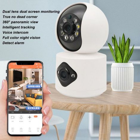 1 Caméra de surveillance double objectif 4 MP HD WiFi AP vision nocturne détection IA interphone pour maison magasin bureau (1/5)