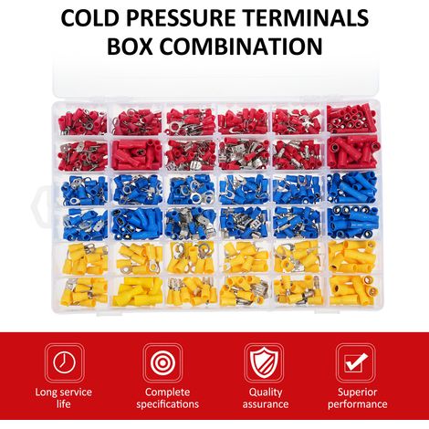 Set di terminali a pressione fredda, connettori per cavi elettrici, terminali a crimpare isolati, kit assortimento misto. (1/5)
