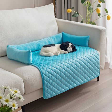 Couverture pour chien avec appui-tête, panier moelleux, tapis pour animaux, protège-canapé, lavable, antidérapant, matelas rembourré double face pour chats et chiens, 90 (1/5)