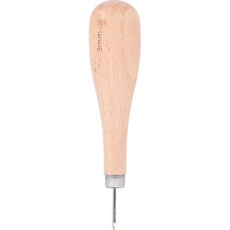 3mm alène à coudre professionnelle ergonomique avec manche en hêtre, poinçon pour cuir, outil de couture pour percer le cuir (1/5)
