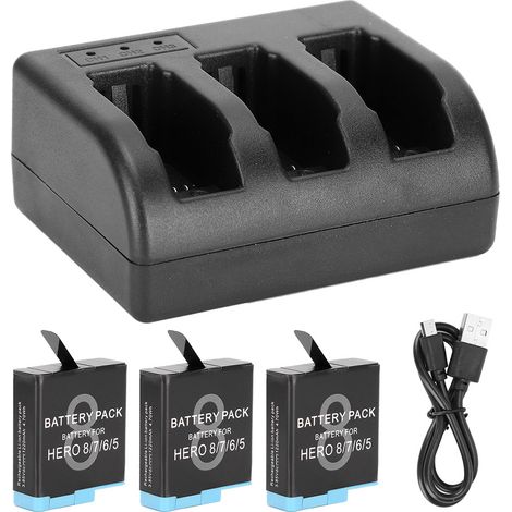 AHDBT‑801 Batterie Rechargeable Noire avec Chargeur 3 Canaux pour GoPro Hero 8/7/6/5 (1/5)