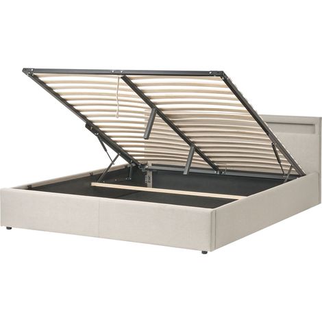 Letto matrimoniale in tessuto beige con LED 180 x 200 cm con contenitore Armelle