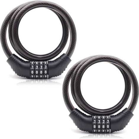 Antivol Vélo Cadenas à Code 4 Chiffres (2Pcs), Chaine Antivol 60cm x10mm en Câble Acier Renforcé avec Anti-Rouille Revêtement PVC, Pour Velo Electrique, Trottinette, Moto, Scooter, Vélo Poussette (1/5)