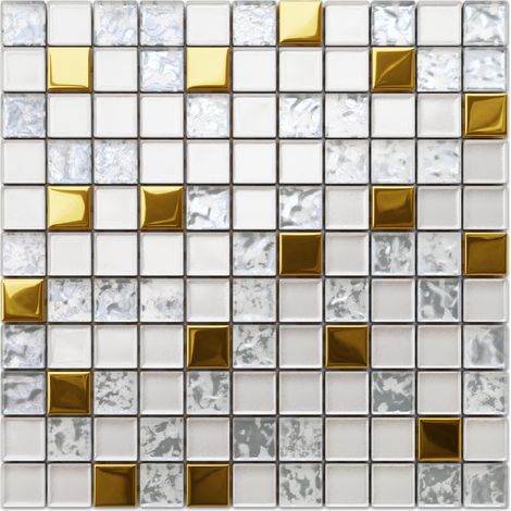 Ilcom mosaico in vetro su rete per bagno e cucina 30cm x 30cm - Frozen gold (1/5)