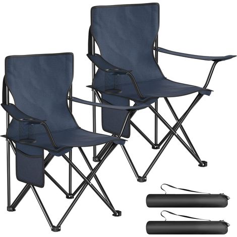 WOLTU 2x Camping Folding Portable Chair Support 120kg Arm Chair with Carry Bags, Drink Holder and Side Bag Chair for Outdoor/Indoor Navy Blue