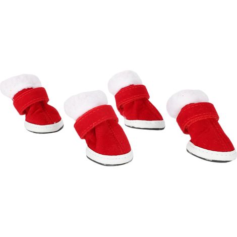 Chaussures chaudes d'hiver pour chien, bottes de Noël, protection antidérapante pour les pattes avec fermeture auto-agrippante (rouge n° 2) (1/5)