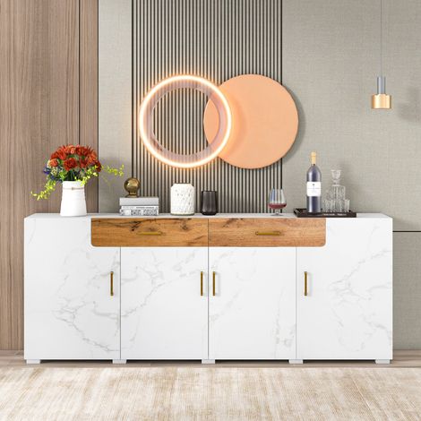 Buffet de cuisine, buffet salon avec 4 portes et 2 tiroirs, blanc, 208 x 39.5 x 80 cm (1/5)