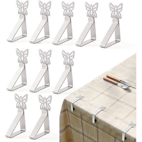 Lot de 10 Pinces Nappe Table en Acier Inoxydable - pour Tables épaisses, Restaurants, Tables de Jardin et Pique-niques - Argenté (1/5)
