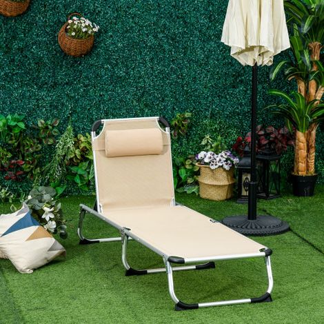 Chaise longue aluminium 170x60x76 cm, 4 positions réglables, ergonomique, pour jardin et terrasse (1/5)