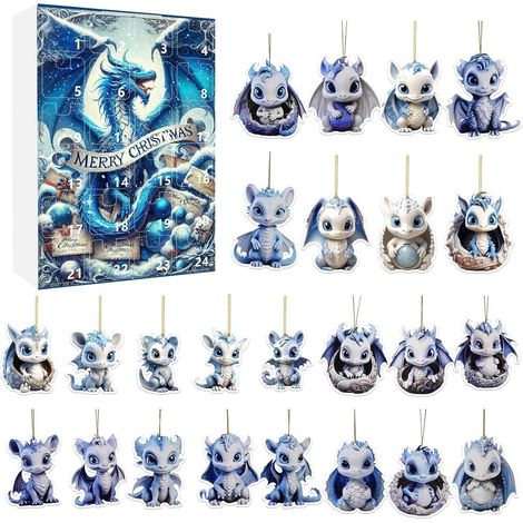 Niedlicher Adventskalender mit flachem Drachenmotiv 24-tägiger Countdown bis Weihnachten Handgefertigter Adventskalender für Kinder Festliche Dekoration (1/4)