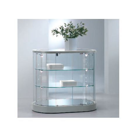 Banco Vetrina Ovale in Cristallo Temperato con Luci Laterali H 94 cm