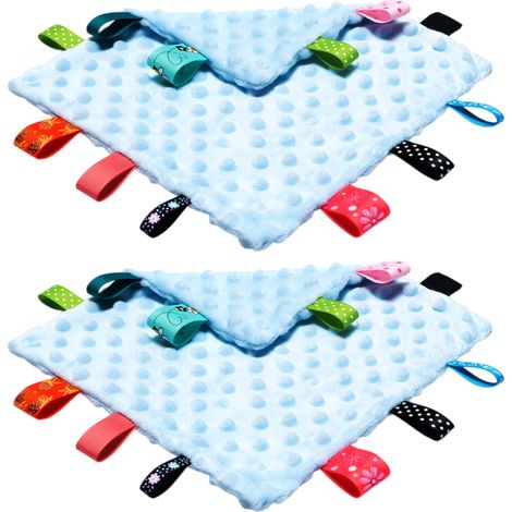 2 couvertures de sécurité pour bébé, 25 x 25 cm, en coton, avec étiquettes colorées, jouet sensoriel carré pour nourrissons dès 3 mois (1/5)