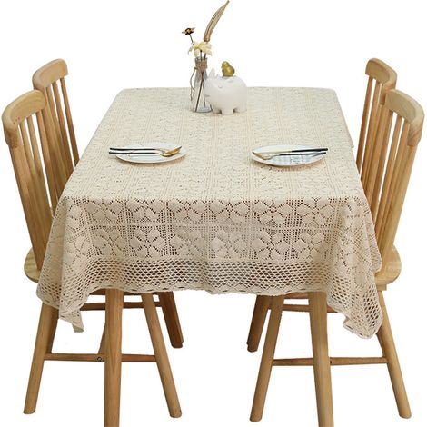 Nappe Dentelle - Coton Naturel - Pour Table De Fête Mariage Banquet Décoration Intérieure - 1 Pièce (1/5)